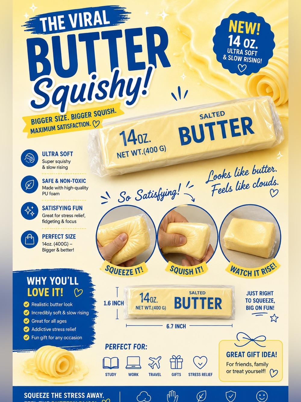 Butter Squishy Toy - Yellow Soft Squishies